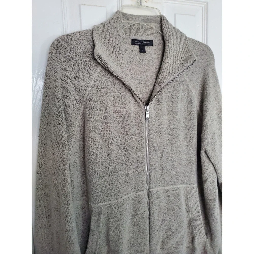 Banana‎ Republic Wool Alpaca Blend Full Zip Sweater Gray Mock Neck Large